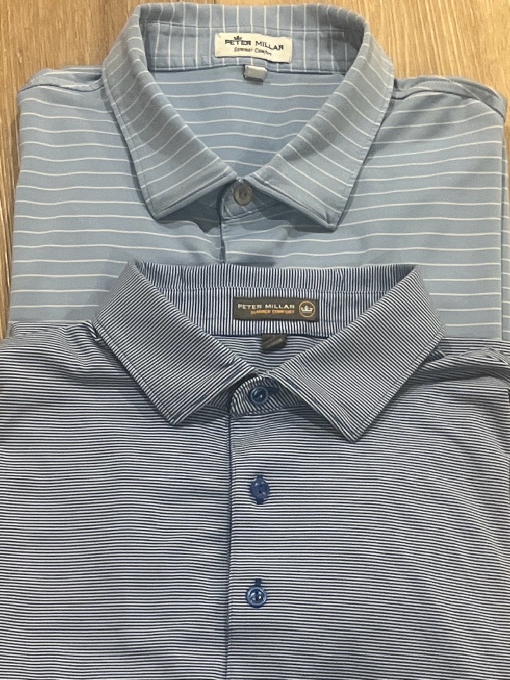 Peter Millar Men’s Light Blue/Dark Blue Stripe, Polo Shirts Set of Two, Large
